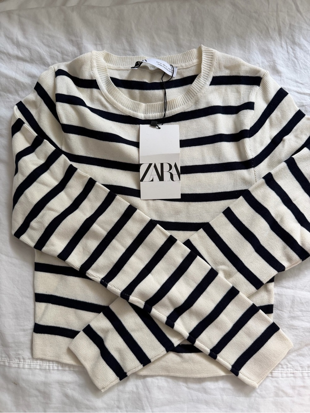 Zara Cream and Black Striped Long Sleeve Tee